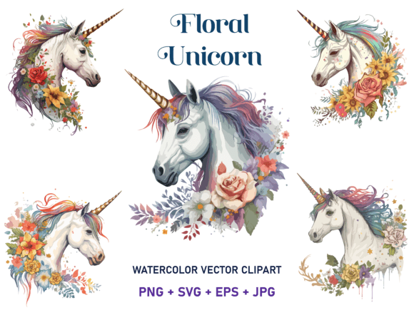 Download Watercolor Floral Unicorn Vector Clipart - Vector Collection