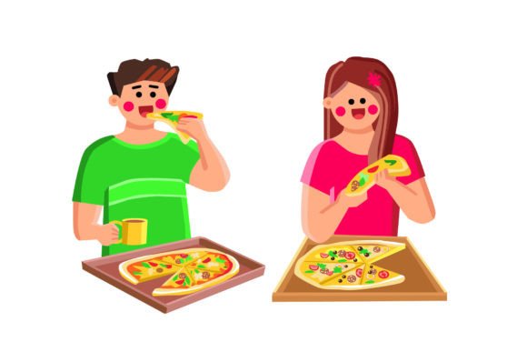 Download Couple Eating Pizza Vector - Vector Collection