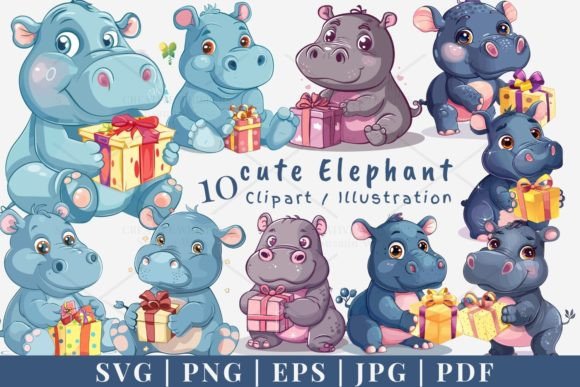 Download Cute Hippo Vector, SVG 1S-80 - Vector Collection