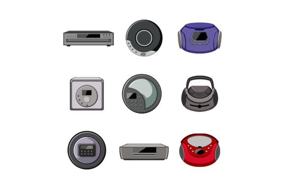 Download Cd Player Set Cartoon Vector - Vector Collection