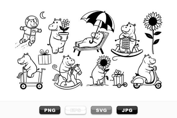 Download Cute Hippo Vector Clipart Set - Vector Collection