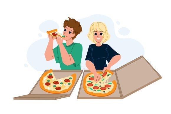 Download Couple Eating Pizza Vector - Vector Collection