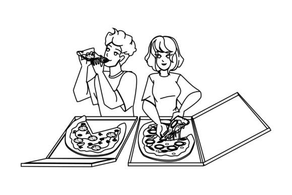 Download Couple Eating Pizza Vector - Vector Collection