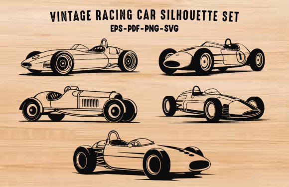 Download Vintage Racing Car Vector Silhouette Set - Vector Collection