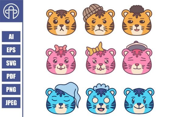 Download Set Cute Tiger Vector Illustration - Vector Collection