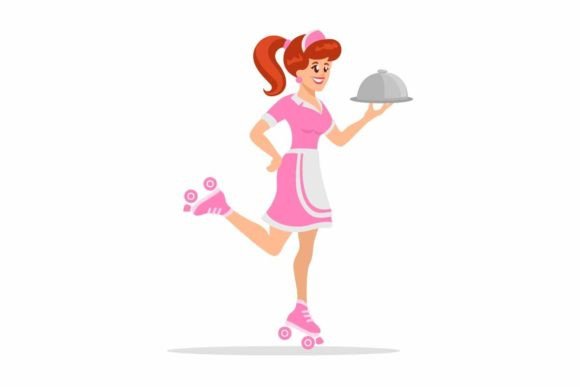 Download Girl Waitress on Roller Skate Vector - Vector Collection