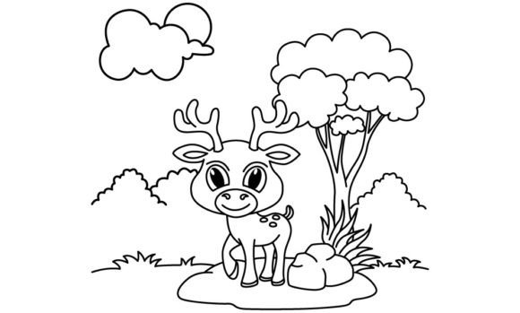 Download Funny Deer Cartoon Vector Coloring Page - Vector Collection