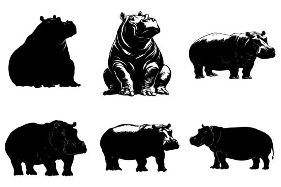 Download Hippo Vector Silhouette Set - Vector Collection
