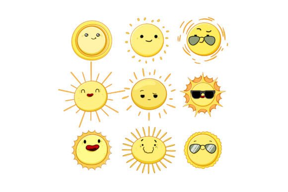 Download Sun Character Set Cartoon Vector Illustr - Vector Collection