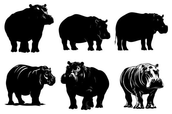 Download Hippo Vector Silhouette Set - Vector Collection