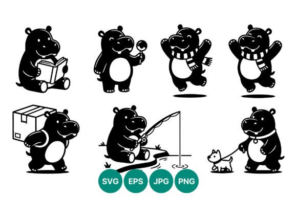 Download Cute Hippo Vector Art Set - Vector Collection