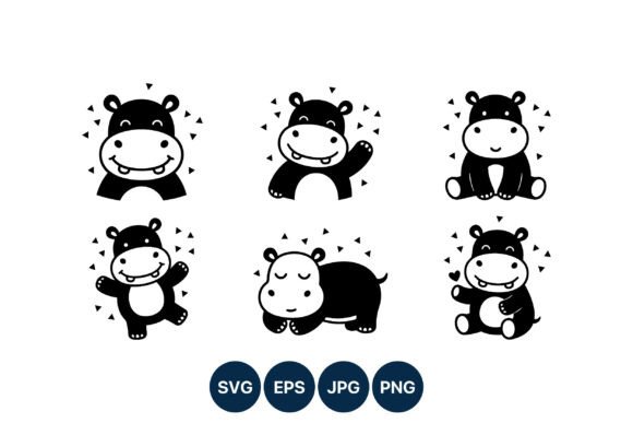 Download Cute Black White Hippo Vector - Vector Collection